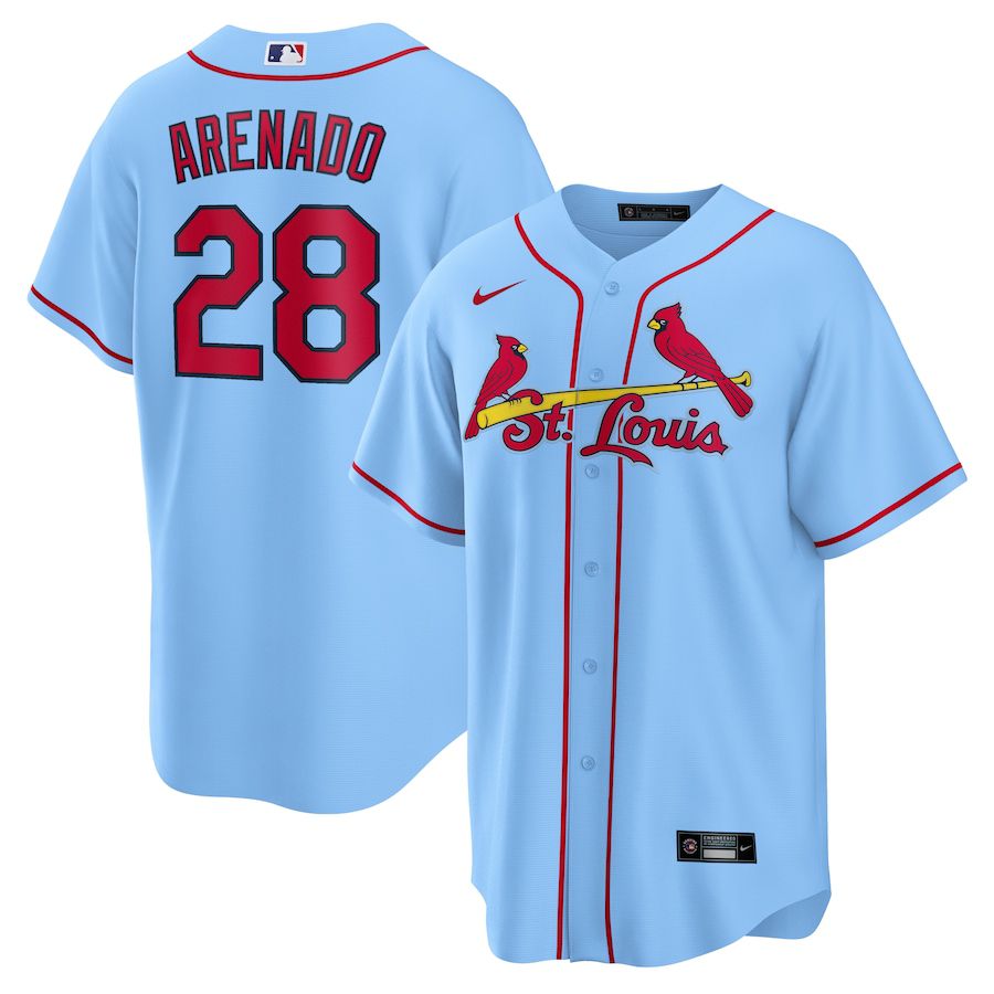 Mens St. Louis Cardinals #28 Nolan Arenado Nike Light Blue Alternate Official Replica Player MLB Jerseys